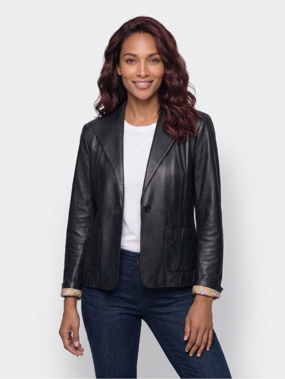 COLE HAAN Black Leather Jacket - Women's Tailored Leather Coat